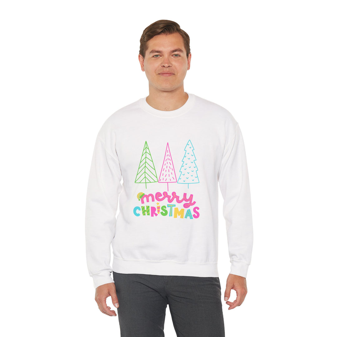 Christmas Crewneck Sweatshirt — Pastel 'Merry Christmas' Trees