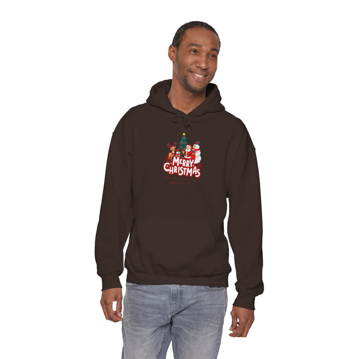 Christmas Crew Hoodie - 'Merry Christmas' Santa & Snowman Holiday Sweatshirt