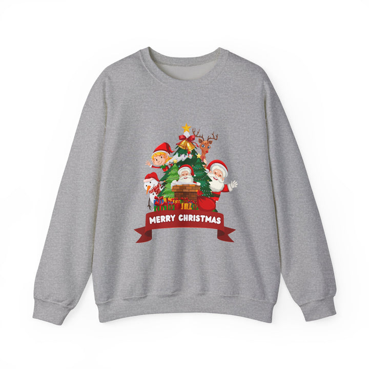 Christmas Crewneck Sweatshirt – Cute Santa & Elves "Merry Christmas" Holiday Pullover