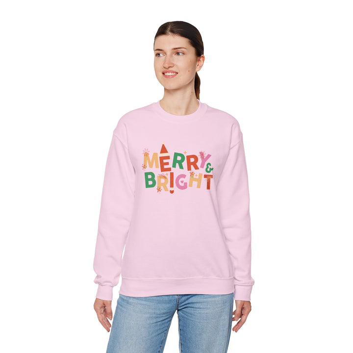 Merry & Bright Crewneck Sweatshirt — Colorful Holiday Christmas Sweater