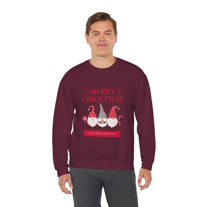 Christmas Gnome Crewneck Sweatshirt - "Merry Christmas and Happy New Year" Holiday Sweatshirt