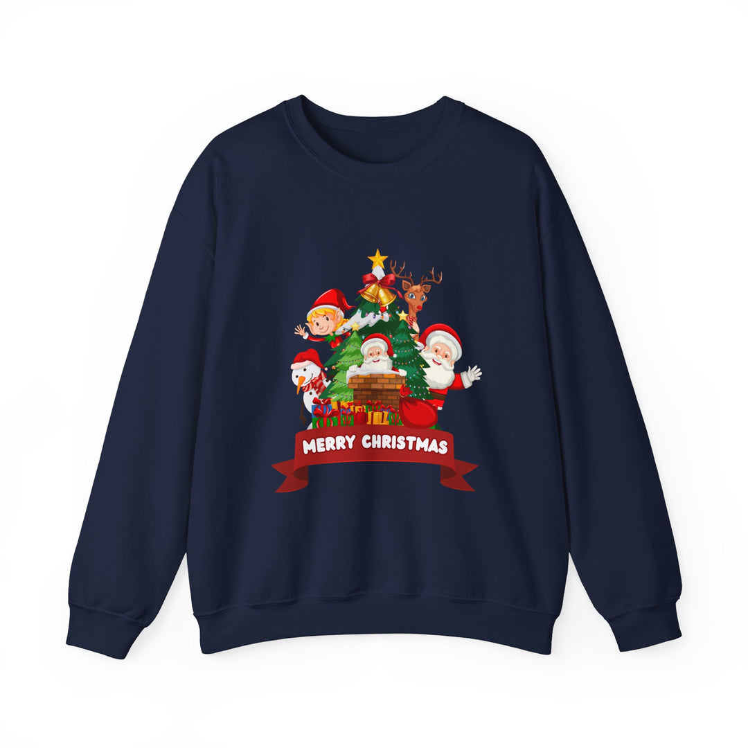 Christmas Crewneck Sweatshirt – Cute Santa & Elves "Merry Christmas" Holiday Pullover