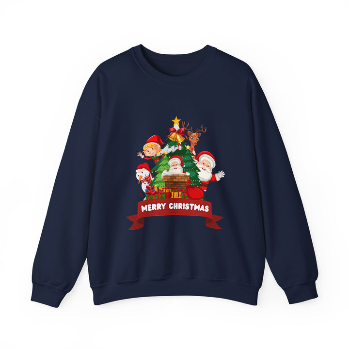 Christmas Crewneck Sweatshirt – Cute Santa & Elves "Merry Christmas" Holiday Pullover