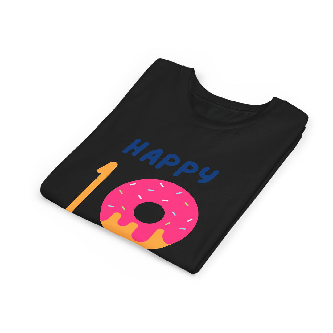 10th Birthday Youth Tee – Pink Donut "Happy 10 Birthday" Kids Shirt