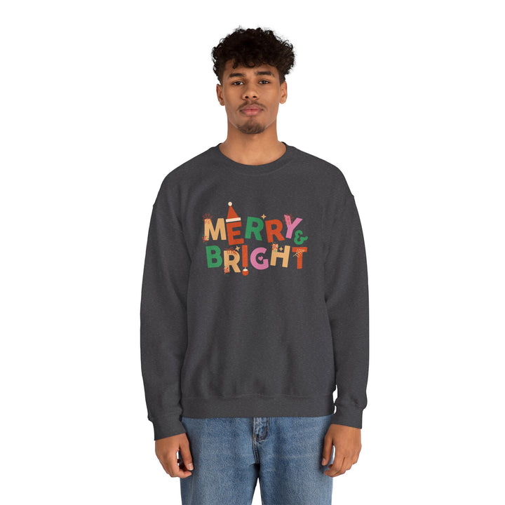 Merry & Bright Crewneck Sweatshirt — Colorful Holiday Christmas Sweater