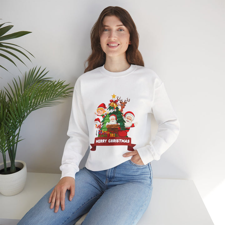 Christmas Crewneck Sweatshirt – Cute Santa & Elves "Merry Christmas" Holiday Pullover