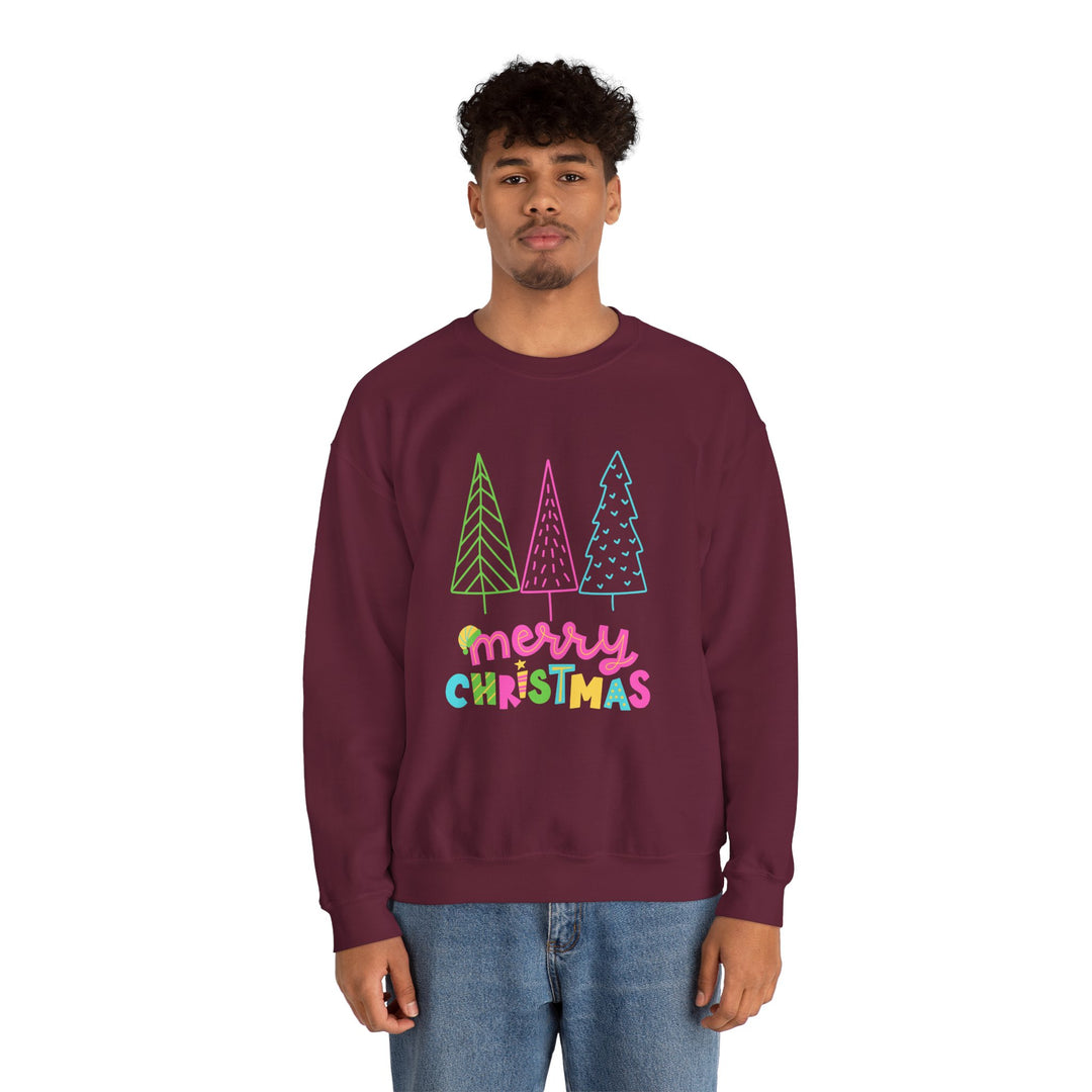 Christmas Crewneck Sweatshirt — Pastel 'Merry Christmas' Trees