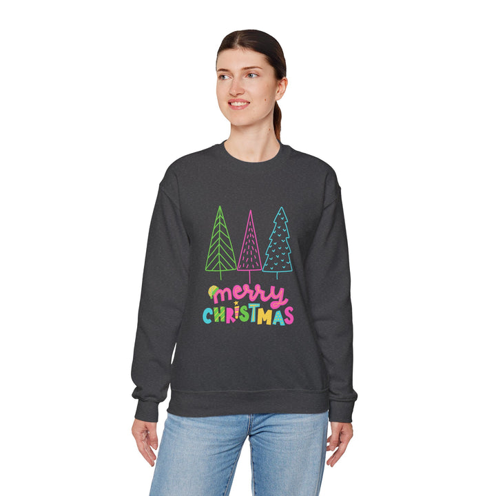 Christmas Crewneck Sweatshirt — Pastel 'Merry Christmas' Trees