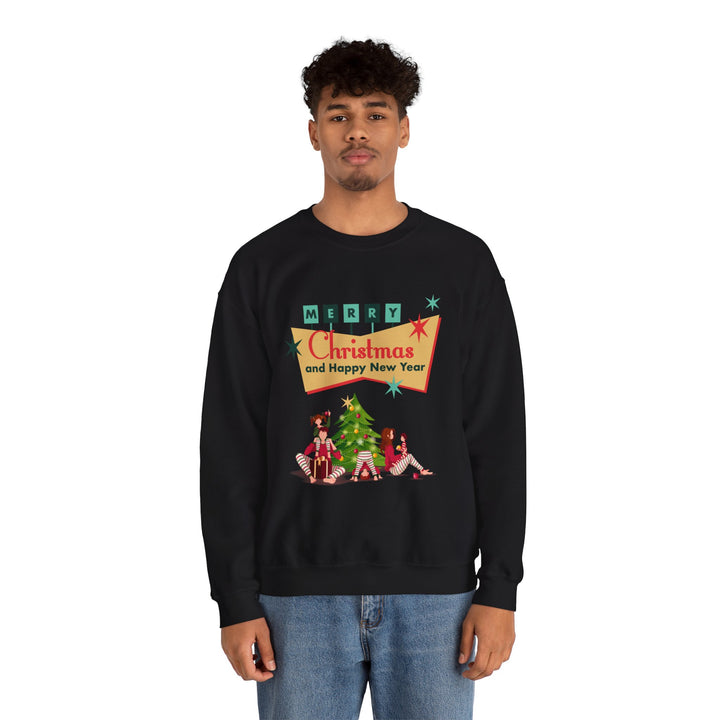 Christmas Crewneck Sweatshirt - "Merry Christmas and Happy New Year" Retro Holiday Design