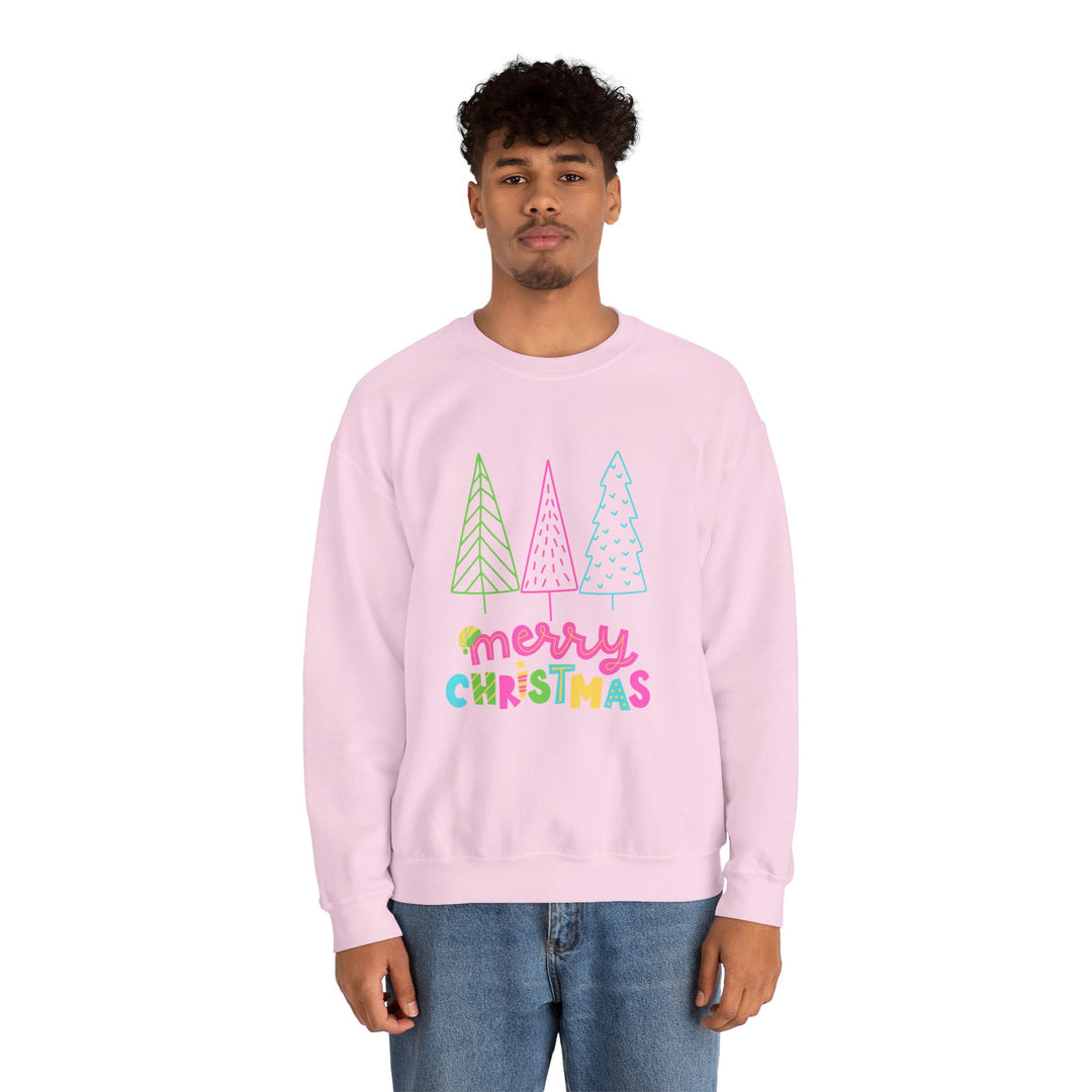 Christmas Crewneck Sweatshirt — Pastel 'Merry Christmas' Trees