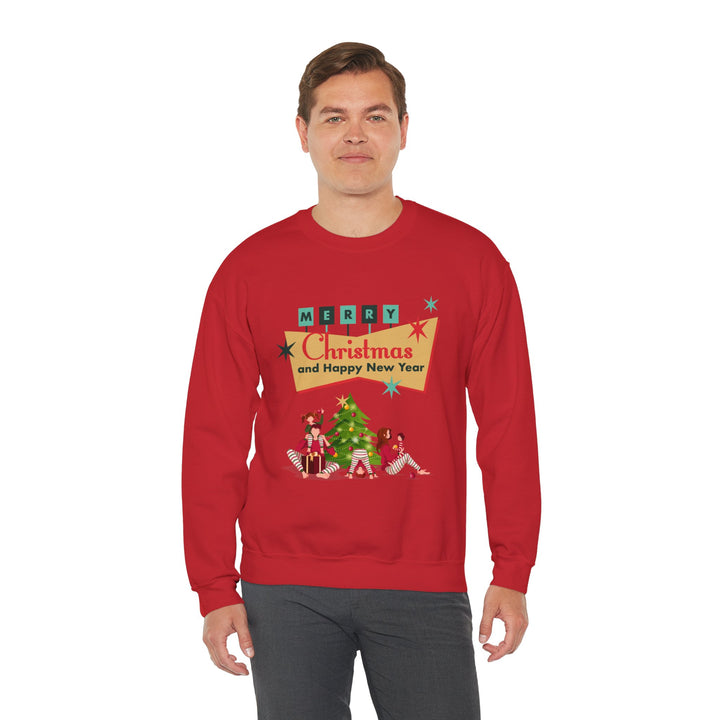 Christmas Crewneck Sweatshirt - "Merry Christmas and Happy New Year" Retro Holiday Design