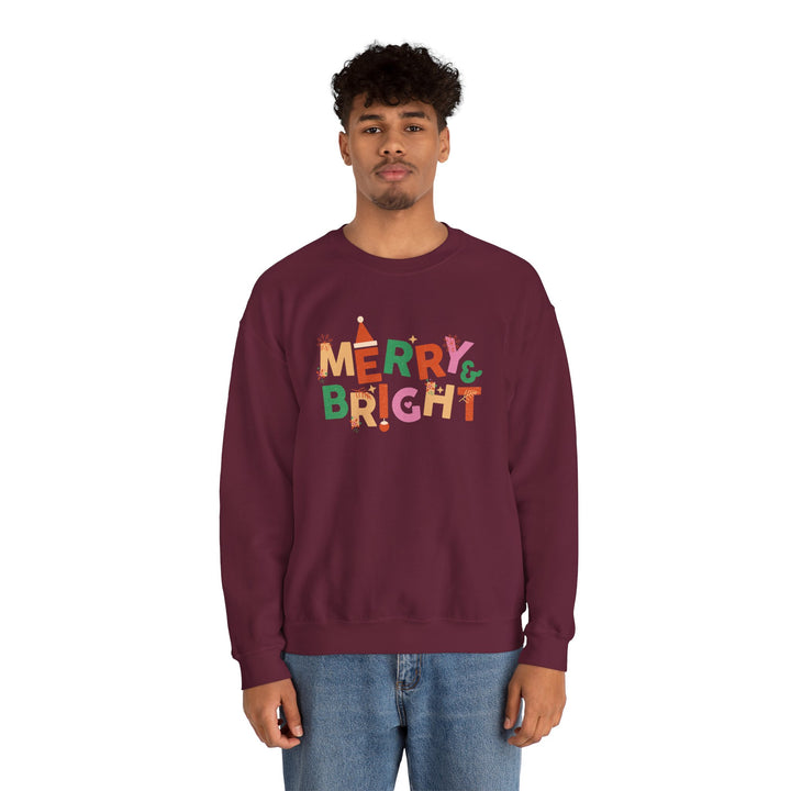 Merry & Bright Crewneck Sweatshirt — Colorful Holiday Christmas Sweater