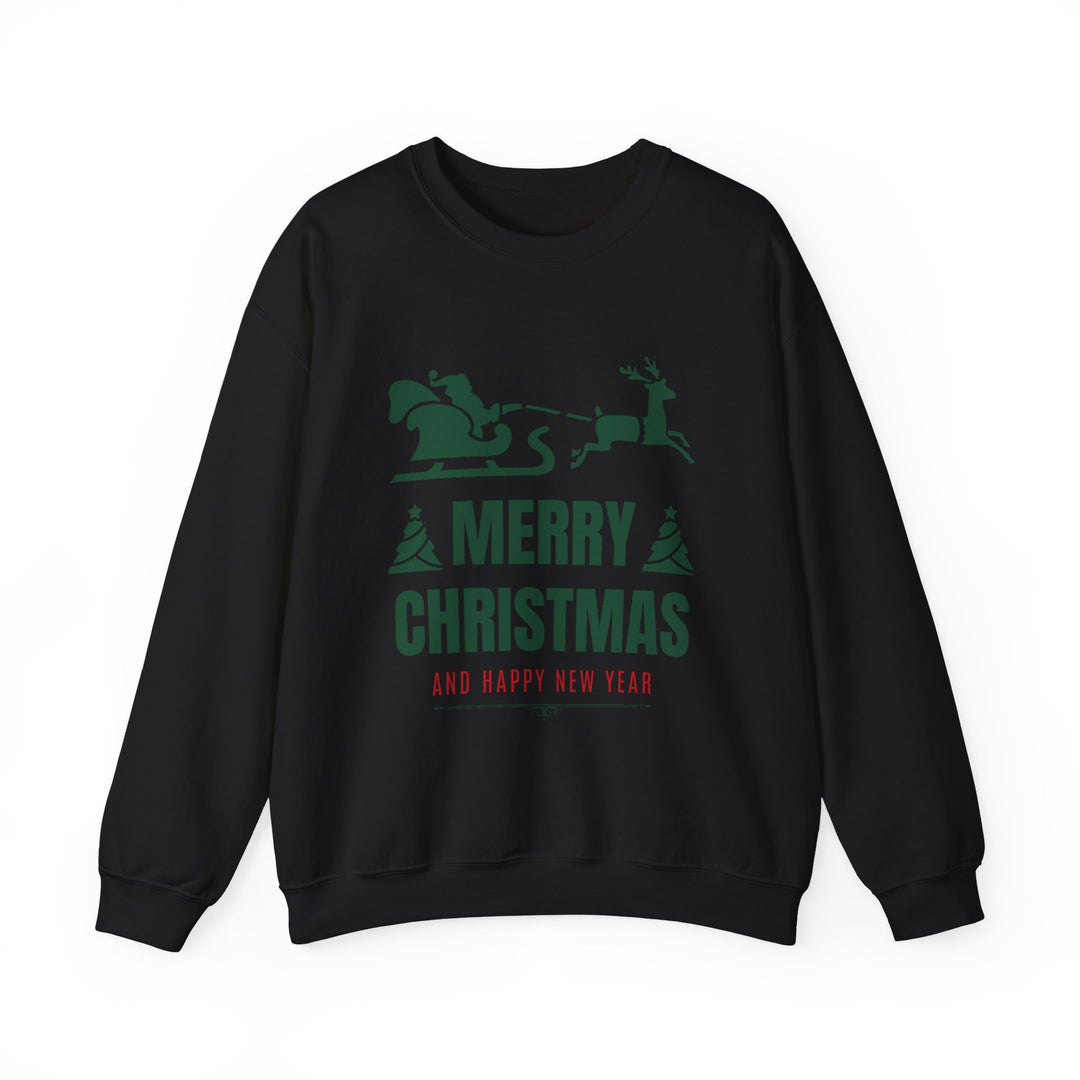 Christmas Sweatshirt - 'Merry Christmas and Happy New Year' Santa Sleigh Crewneck