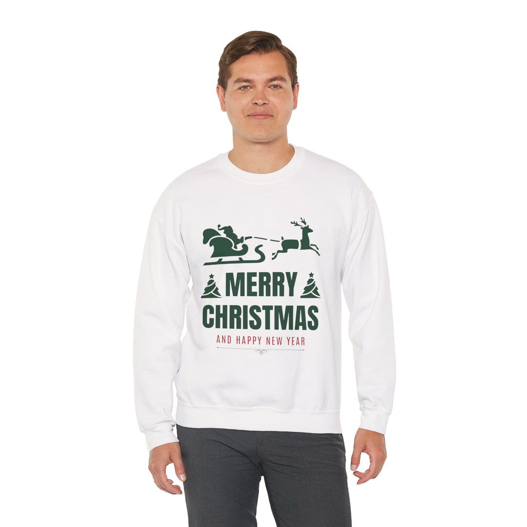 Christmas Sweatshirt - 'Merry Christmas and Happy New Year' Santa Sleigh Crewneck