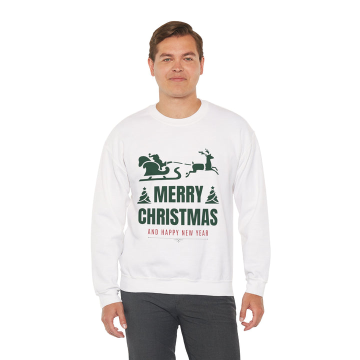 Christmas Sweatshirt - 'Merry Christmas and Happy New Year' Santa Sleigh Crewneck