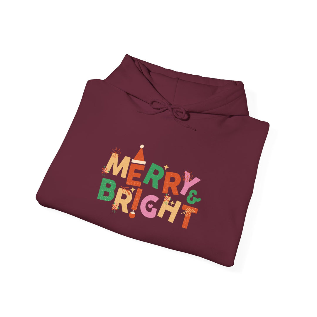 Merry & Bright Holiday Hoodie — Colorful Christmas Graphic Sweatshirt