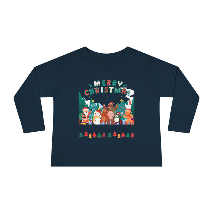 Merry Christmas Toddler Long Sleeve Tee — Cute Holiday Animal Friends