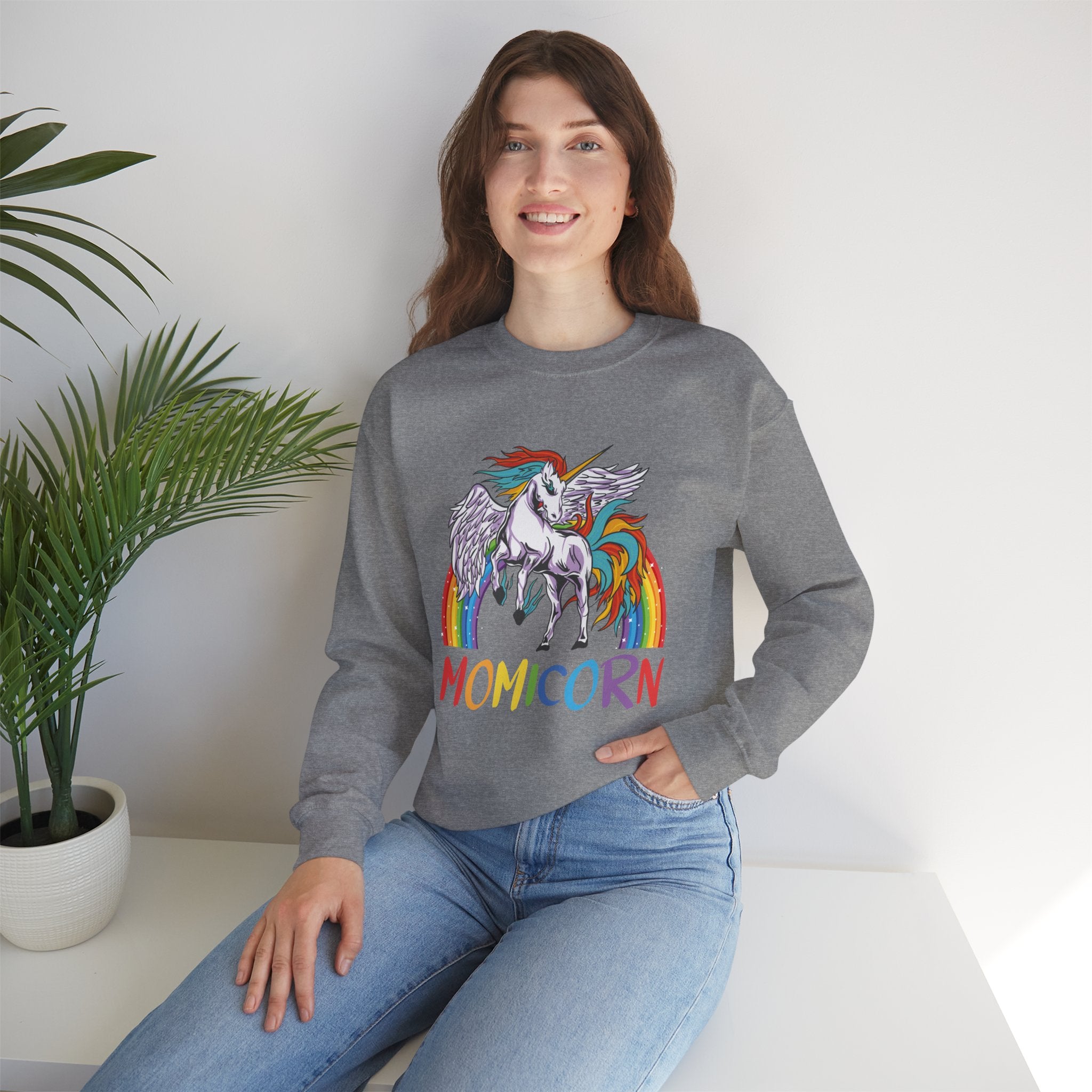 Mom Sweatshirt - Colorful MOMICORN Design