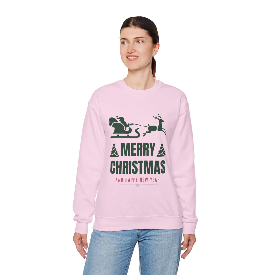 Christmas Sweatshirt - 'Merry Christmas and Happy New Year' Santa Sleigh Crewneck