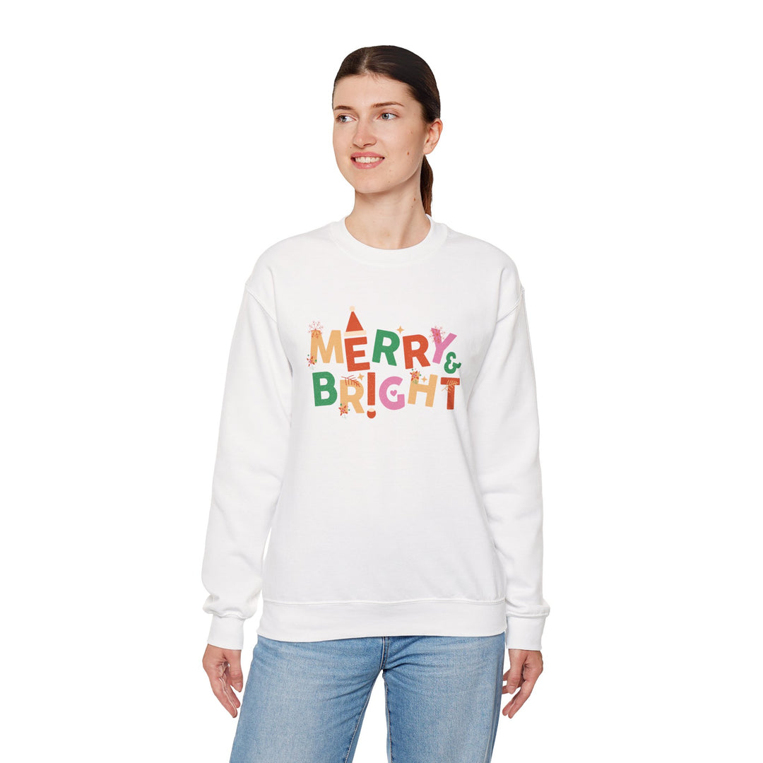 Merry & Bright Crewneck Sweatshirt — Colorful Holiday Christmas Sweater