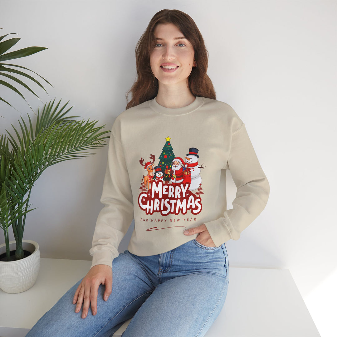 Christmas Crewneck Sweatshirt — 'Merry Christmas' Festive Holiday Sweatshirt with Santa, Reindeer & Snowman