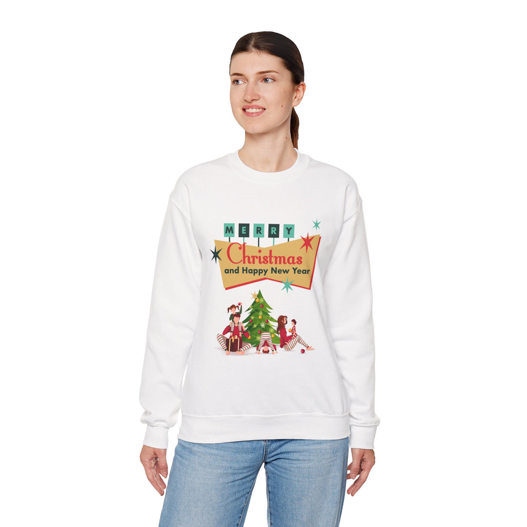 Christmas Crewneck Sweatshirt - "Merry Christmas and Happy New Year" Retro Holiday Design