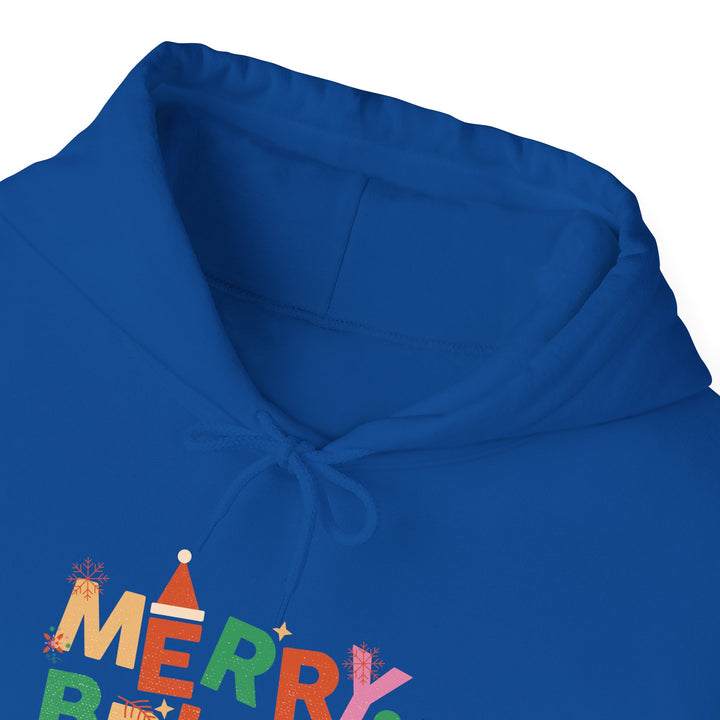 Merry & Bright Holiday Hoodie — Colorful Christmas Graphic Sweatshirt