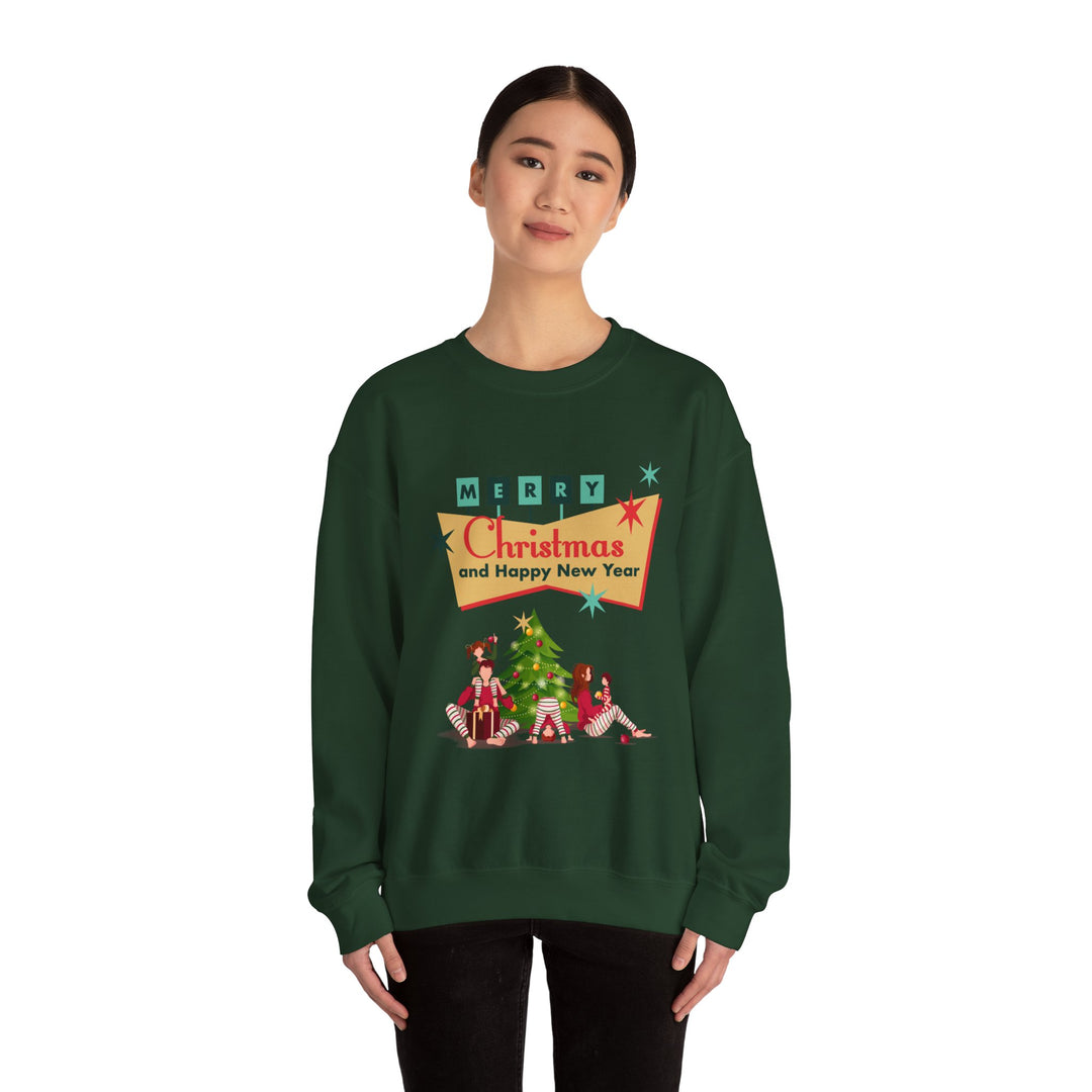 Christmas Crewneck Sweatshirt - "Merry Christmas and Happy New Year" Retro Holiday Design