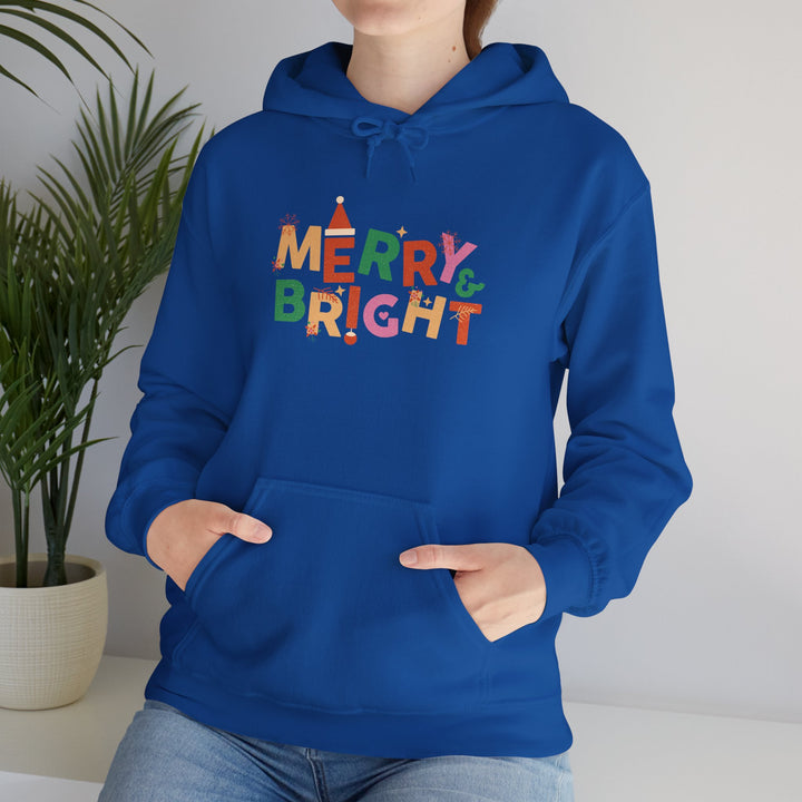 Merry & Bright Holiday Hoodie — Colorful Christmas Graphic Sweatshirt