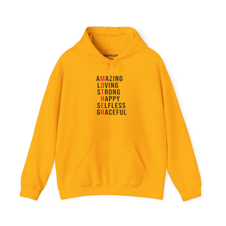 Mom's Hooded Sweatshirt – Amazing, Loving, Strong, Happy, Selfless, Graceful Design