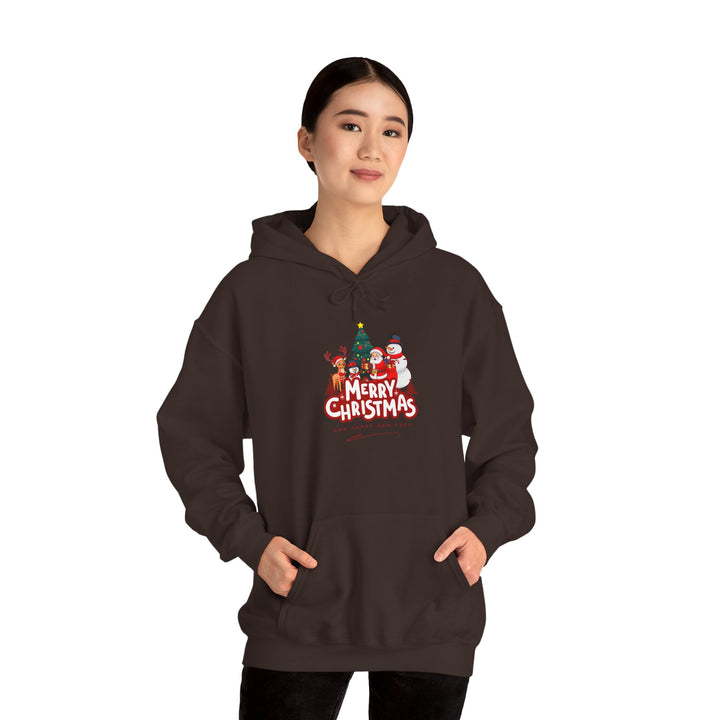 Christmas Crew Hoodie - 'Merry Christmas' Santa & Snowman Holiday Sweatshirt