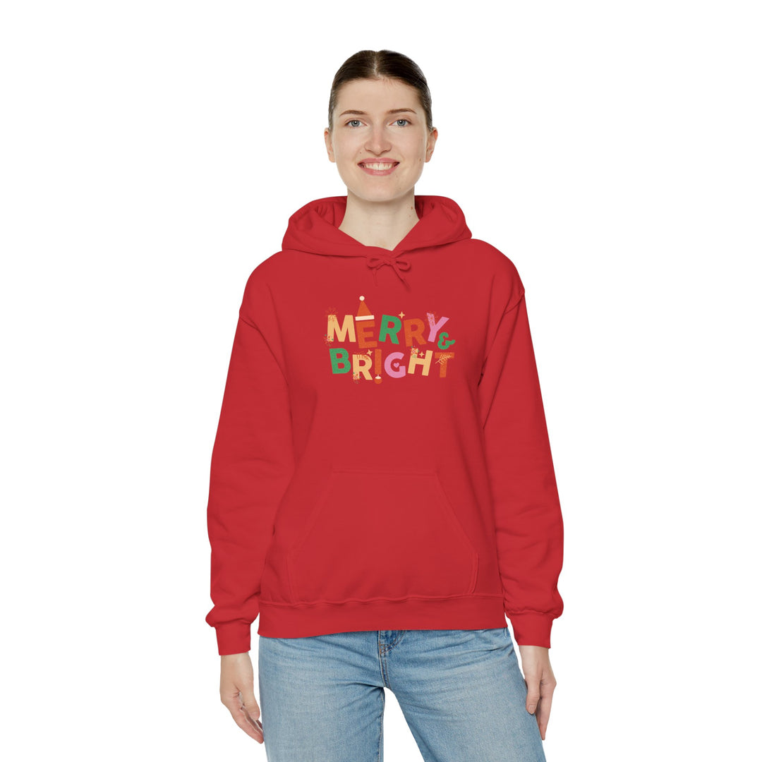 Merry & Bright Holiday Hoodie — Colorful Christmas Graphic Sweatshirt