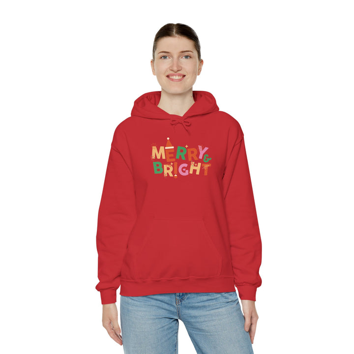 Merry & Bright Holiday Hoodie — Colorful Christmas Graphic Sweatshirt