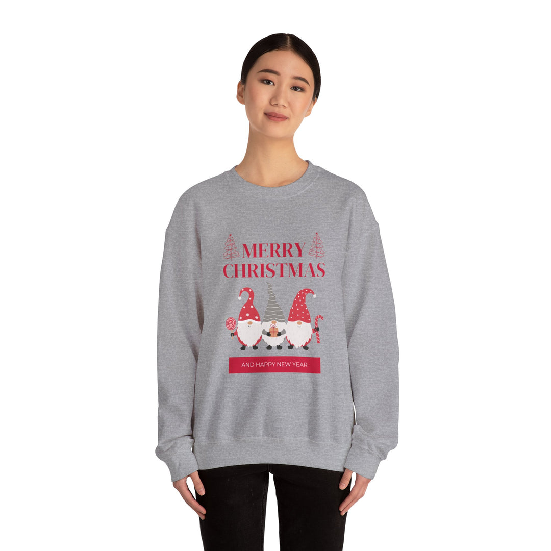 Christmas Gnome Crewneck Sweatshirt - "Merry Christmas and Happy New Year" Holiday Sweatshirt