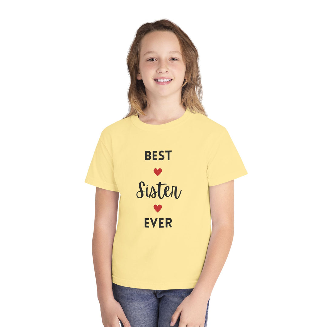 Best Sister Ever Youth Tee — Kids' Yellow 'Best Sister Ever' Heart T‑Shirt