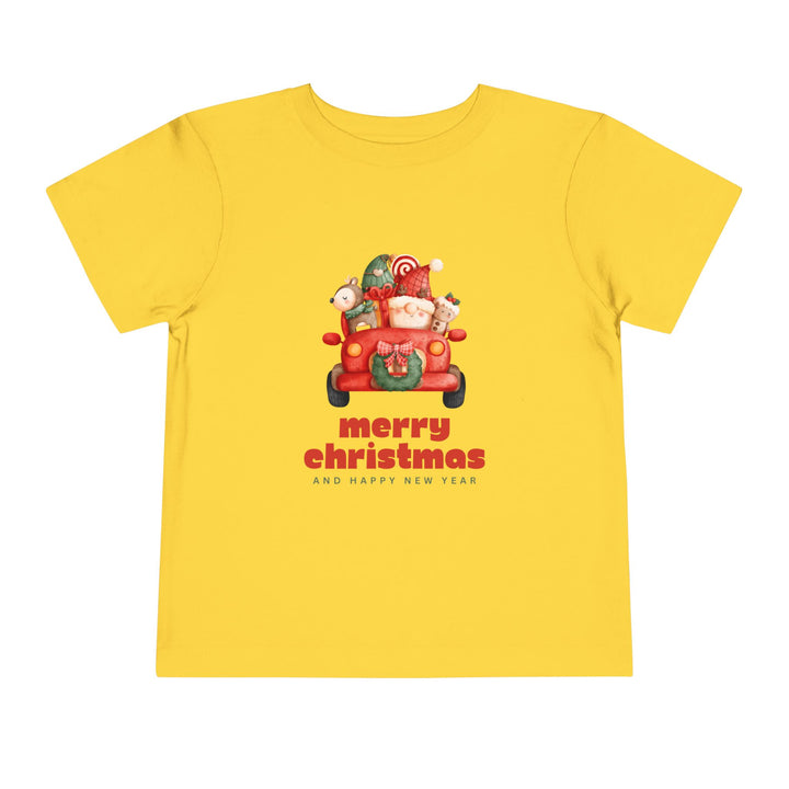 Toddler Tee — Cute Santa in Car “Merry Christmas and Happy New Year” Holiday Tee