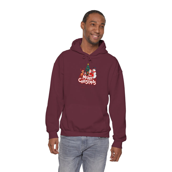 Christmas Crew Hoodie - 'Merry Christmas' Santa & Snowman Holiday Sweatshirt