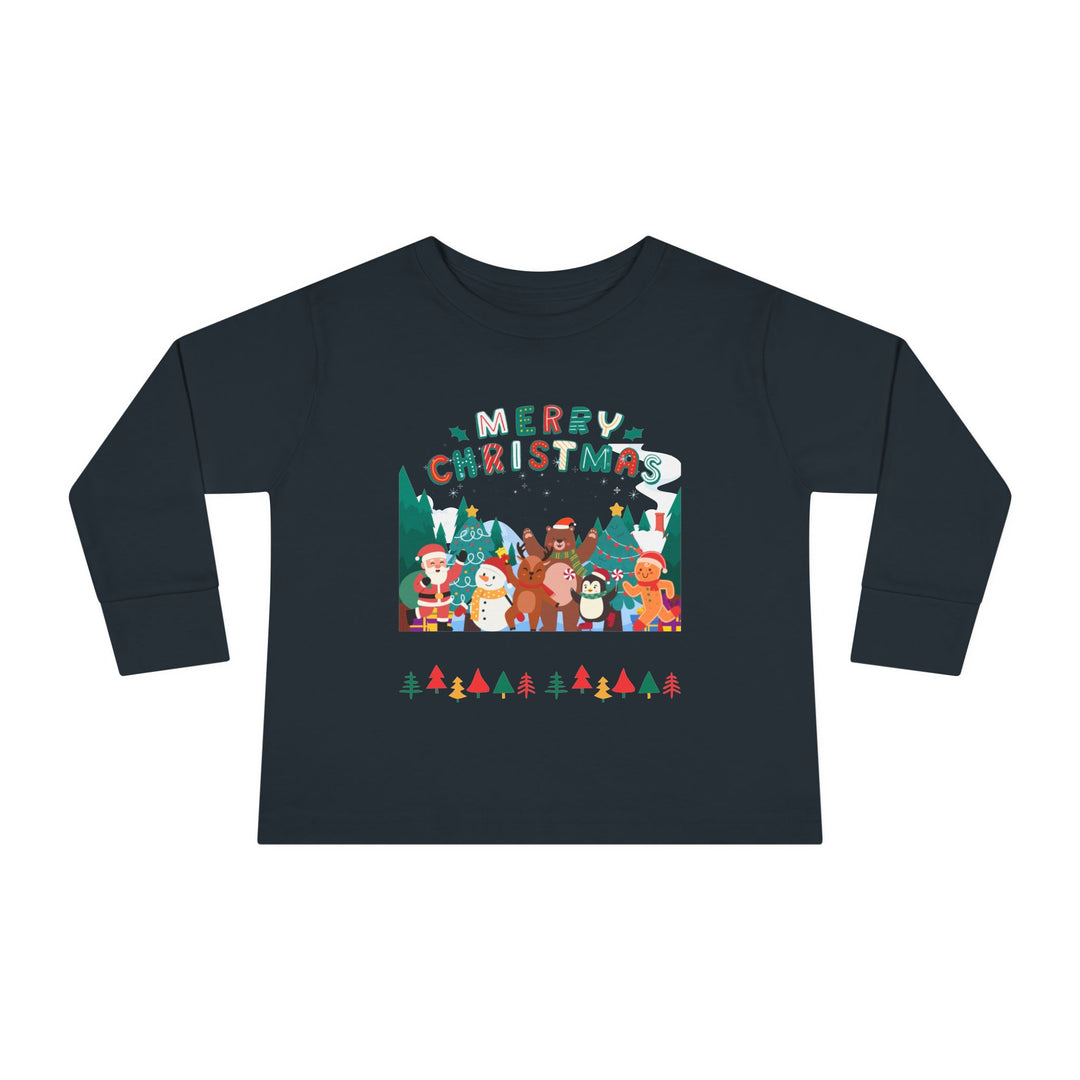 Merry Christmas Toddler Long Sleeve Tee — Cute Holiday Animal Friends