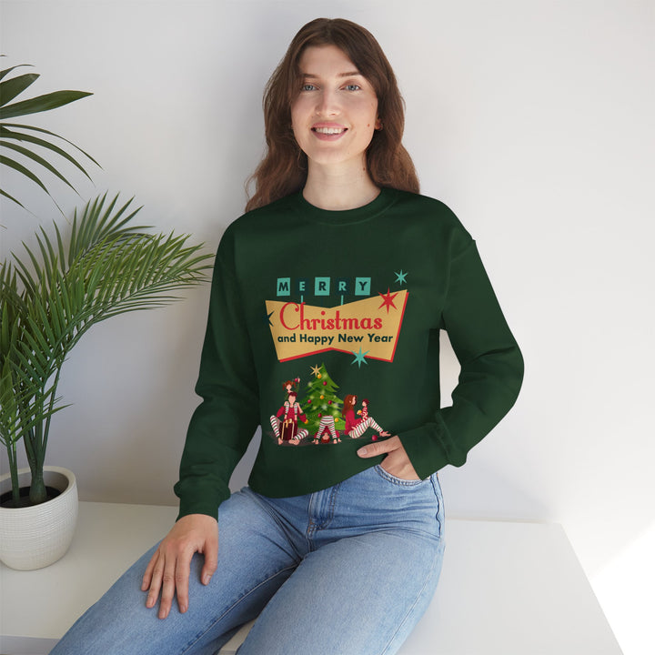 Christmas Crewneck Sweatshirt - "Merry Christmas and Happy New Year" Retro Holiday Design