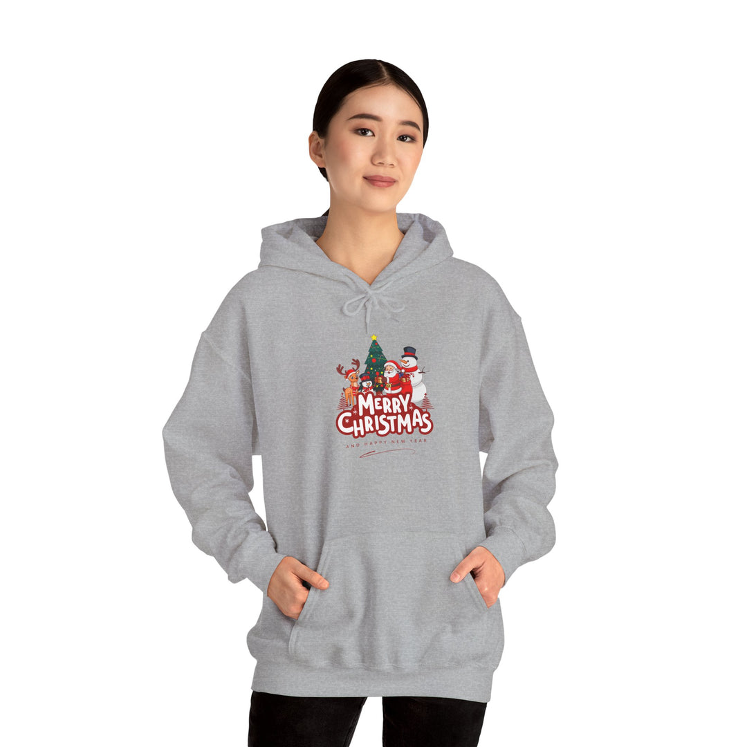 Christmas Crew Hoodie - 'Merry Christmas' Santa & Snowman Holiday Sweatshirt