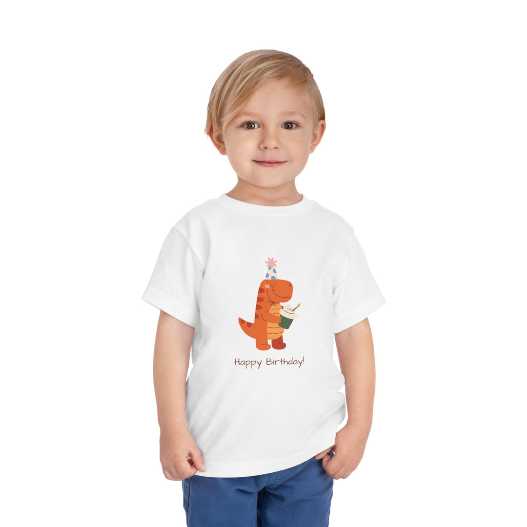 Toddler Tee — Cute Birthday Dinosaur "Happy Birthday" Shirt