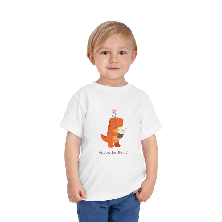 Toddler Tee — Cute Birthday Dinosaur "Happy Birthday" Shirt