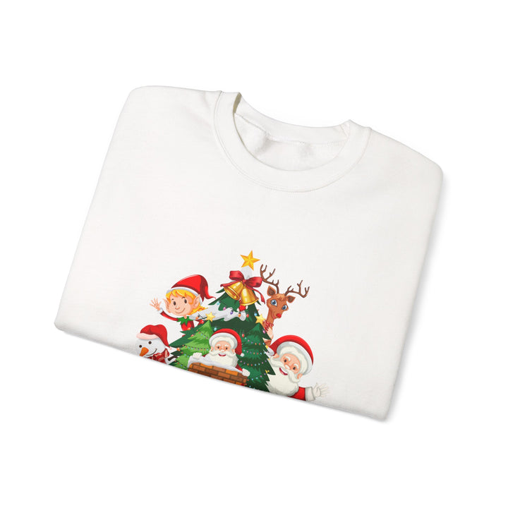 Christmas Crewneck Sweatshirt – Cute Santa & Elves "Merry Christmas" Holiday Pullover
