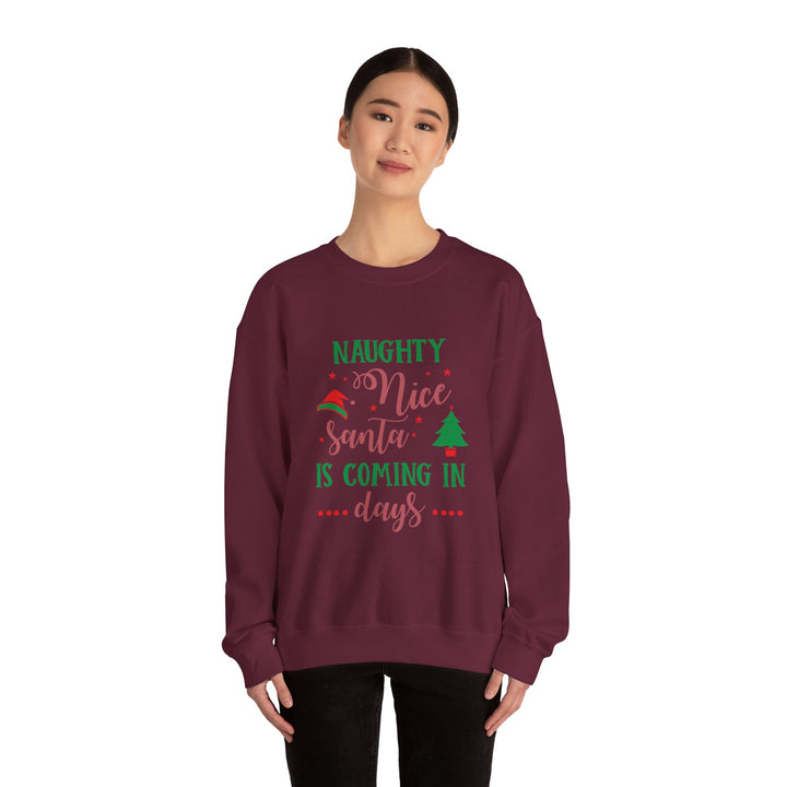 Naughty Nice Santa Is Coming Unisex Heavy Blend™ Crewneck Sweatshirt | Christmas Holiday Apparel