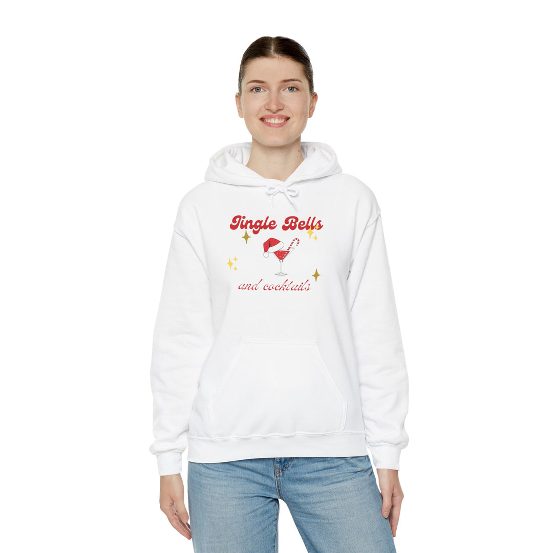 Jingle Bells and Cocktails Hoodie - Festive Unisex Heavy Blend Sweatshirt