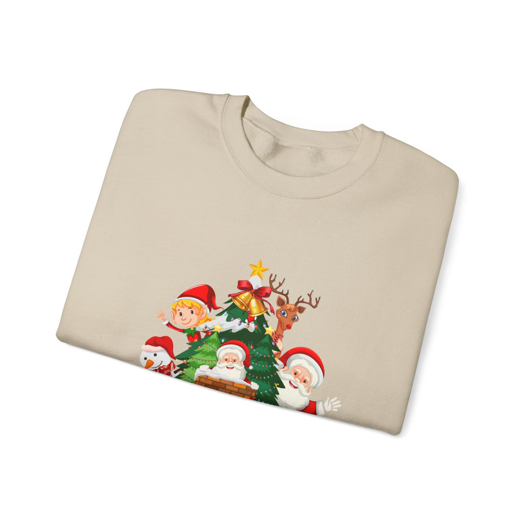 Christmas Crewneck Sweatshirt – Cute Santa & Elves "Merry Christmas" Holiday Pullover