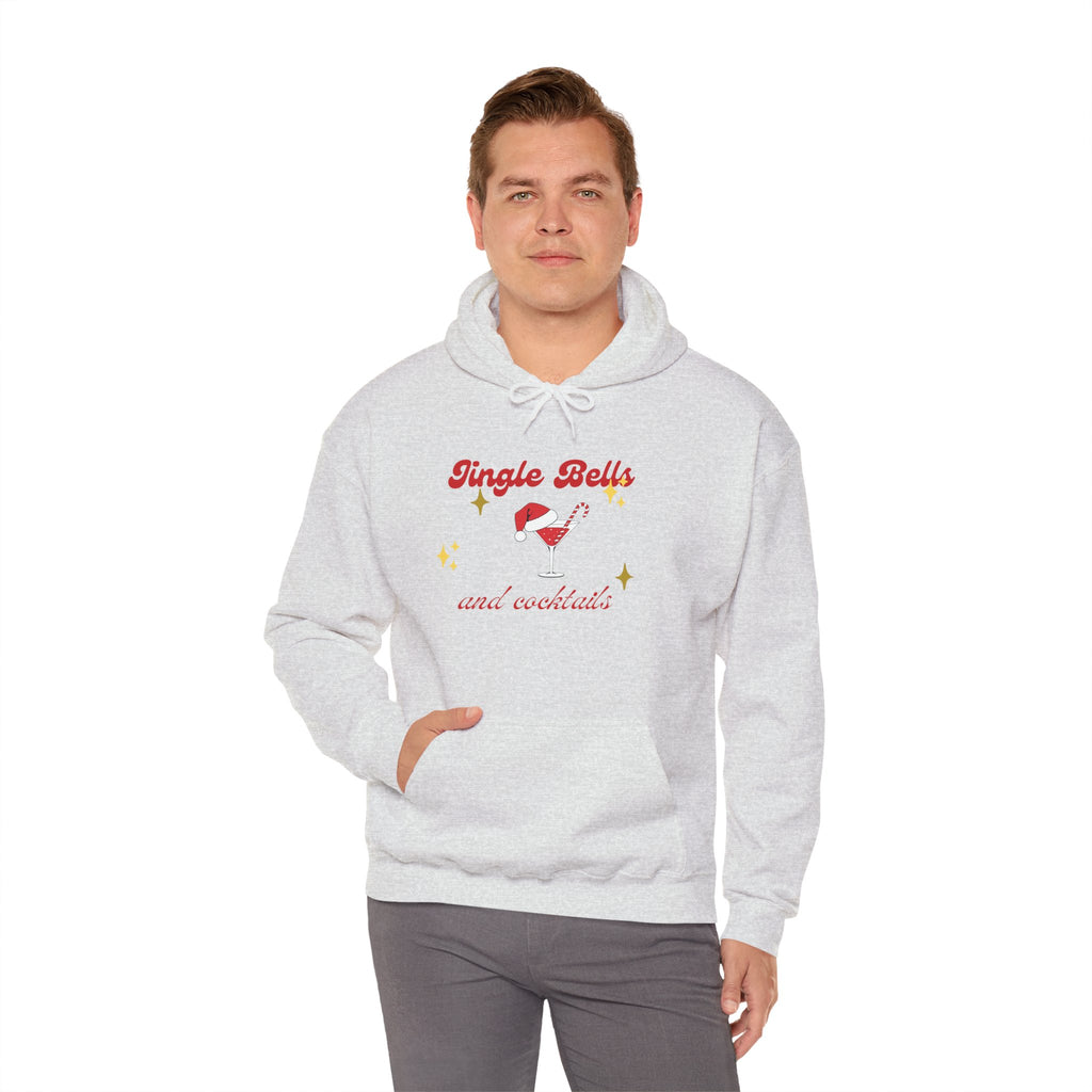 Jingle Bells and Cocktails Hoodie - Festive Unisex Heavy Blend Sweatshirt