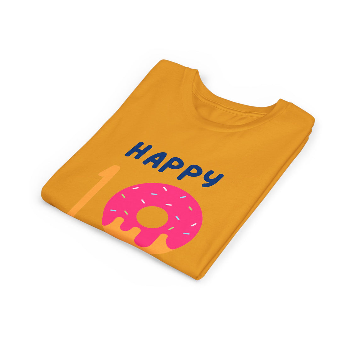 10th Birthday Youth Tee – Pink Donut "Happy 10 Birthday" Kids Shirt