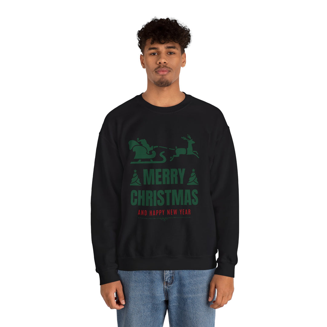 Christmas Sweatshirt - 'Merry Christmas and Happy New Year' Santa Sleigh Crewneck