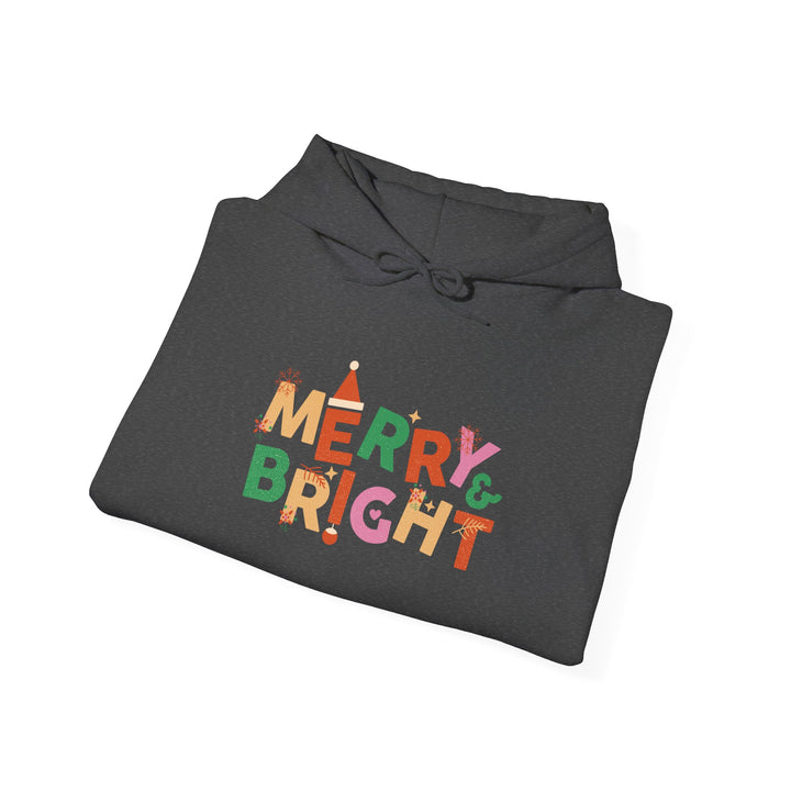 Merry & Bright Holiday Hoodie — Colorful Christmas Graphic Sweatshirt